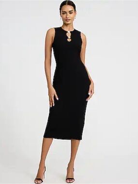 Express Black Sheath Midi Dress Scoop Neck Sleeveless